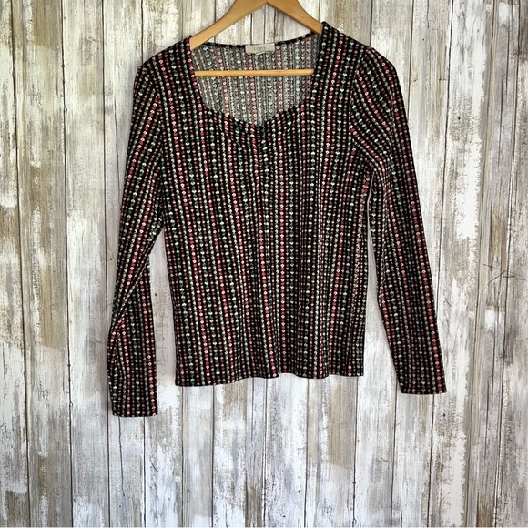 LOFT Tops - Loft Black Floral Sweetheart Neck Blouse